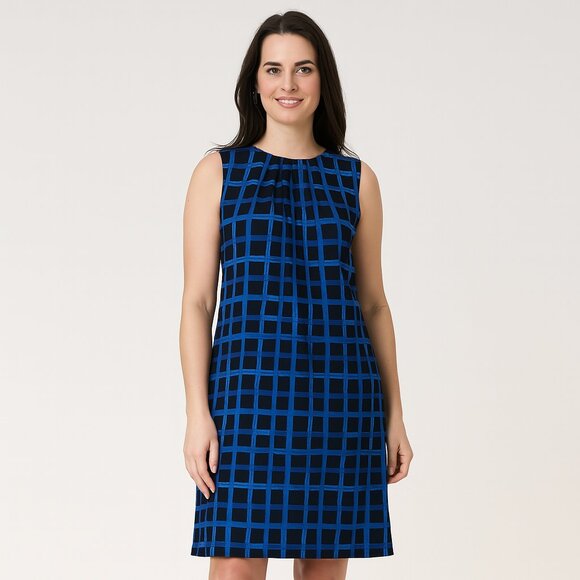 Michael Michael Kors Blue & Black Geometric Print Sleeveless Dress | Size M - Picture 1 of 9